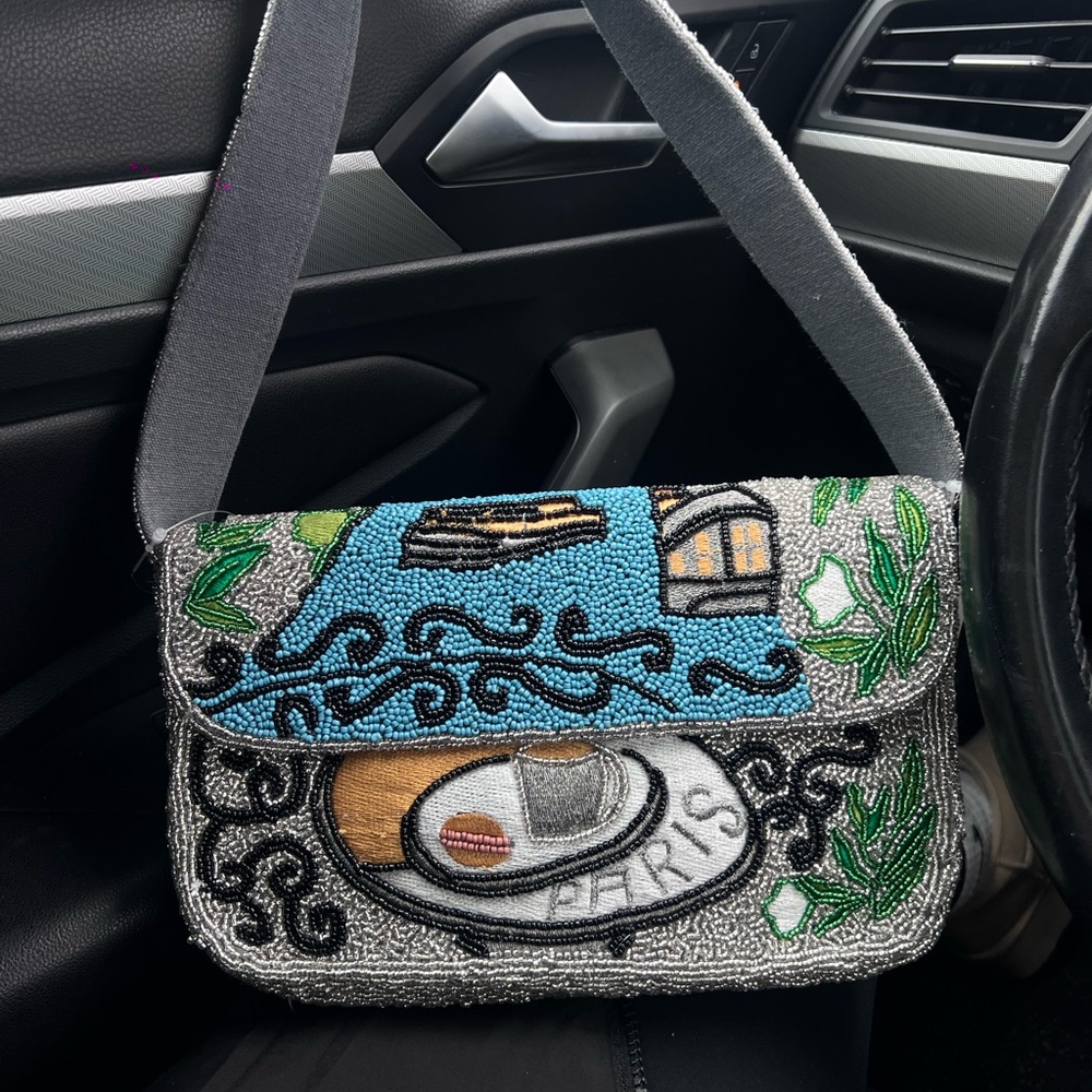 Viral Hand Beaded Paris Themed Shoulder Bag - Multicolor. America and Beyond